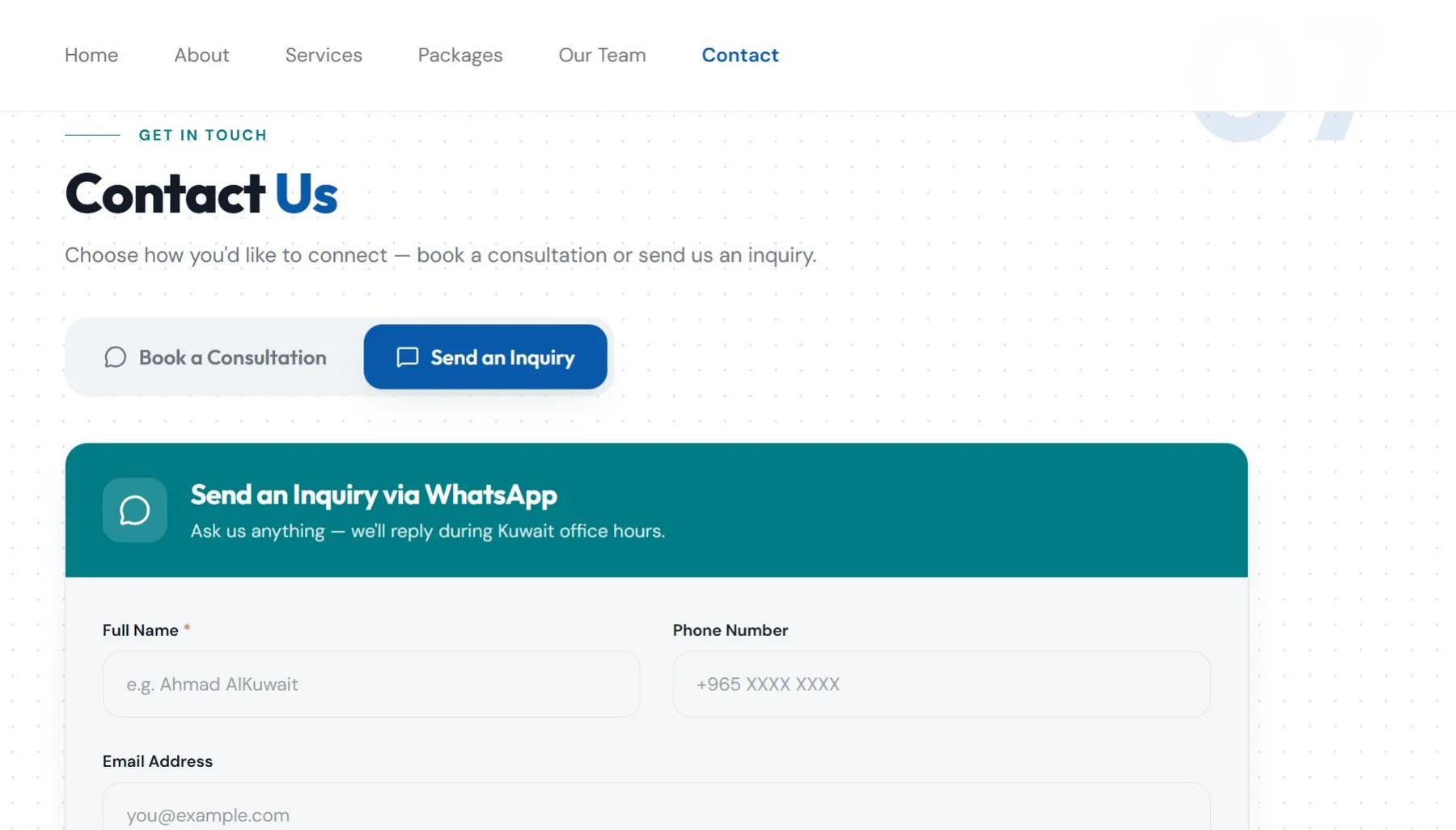 Milestone Consultancy WhatsApp inquiry form