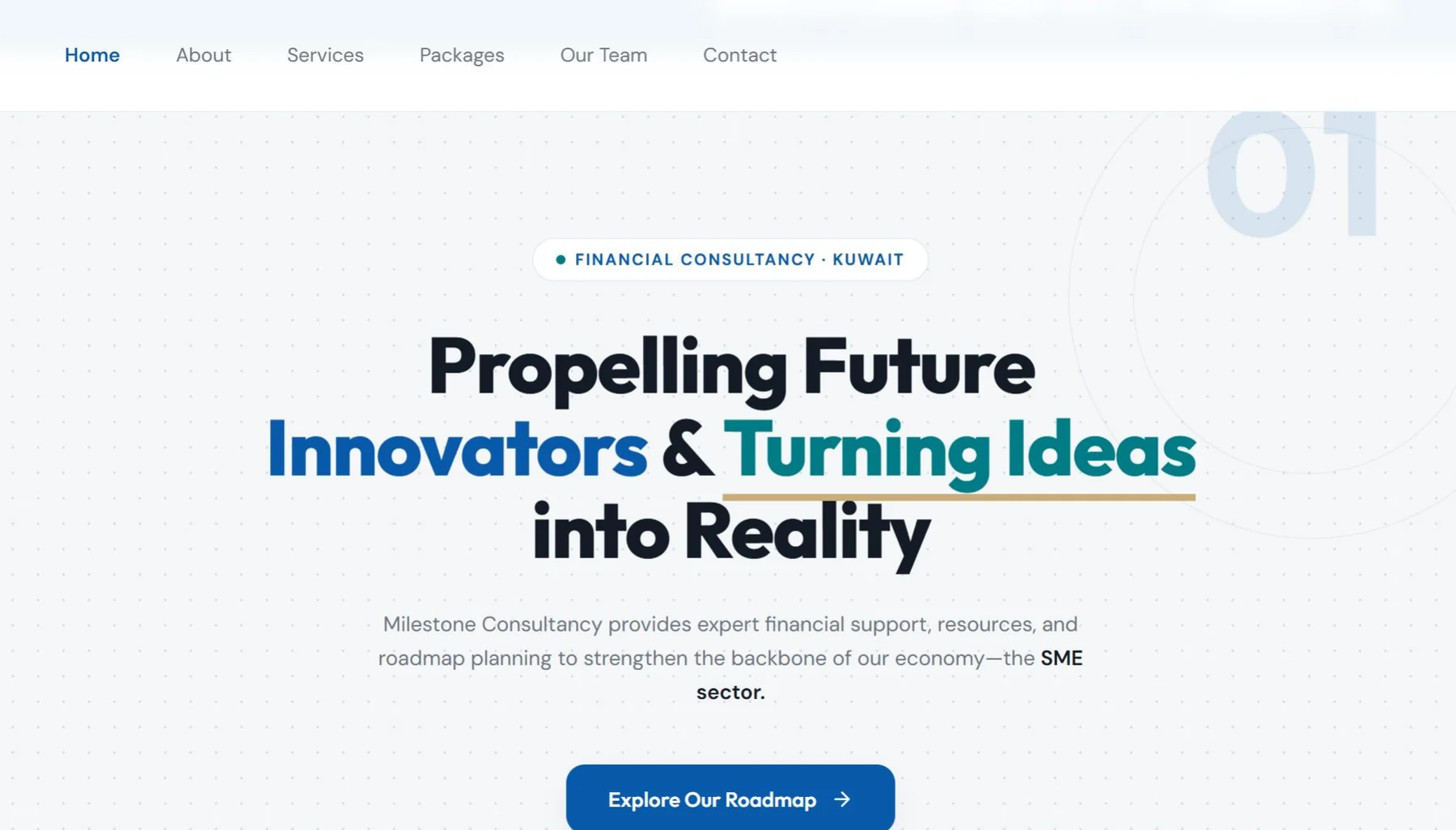 Milestone Consultancy homepage hero for financial consultancy in Kuwait